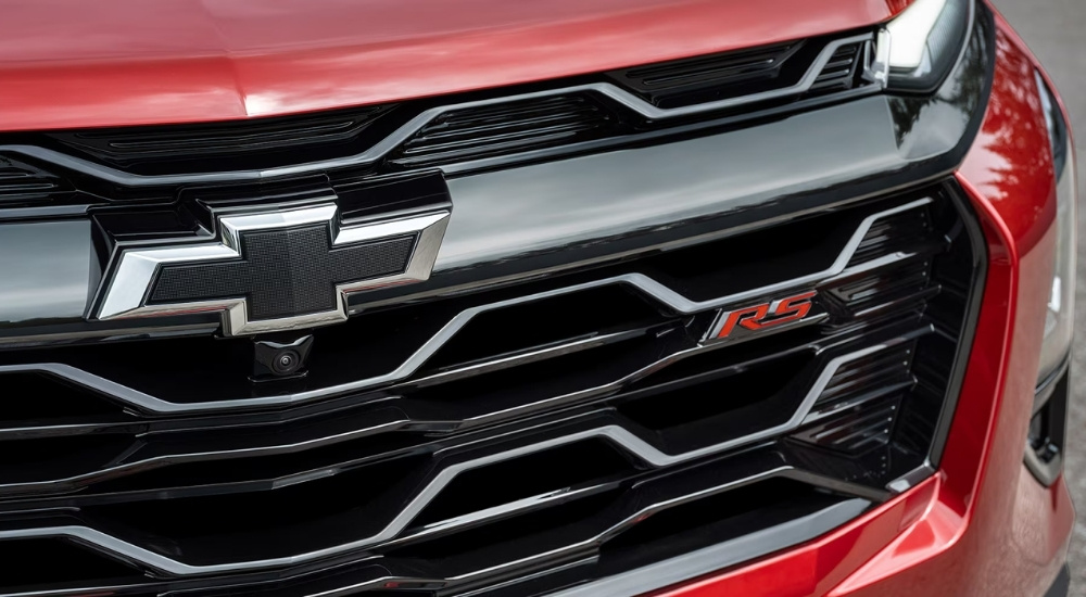 The grille on red 2025 Chevy Equinox for sale near Leesville.