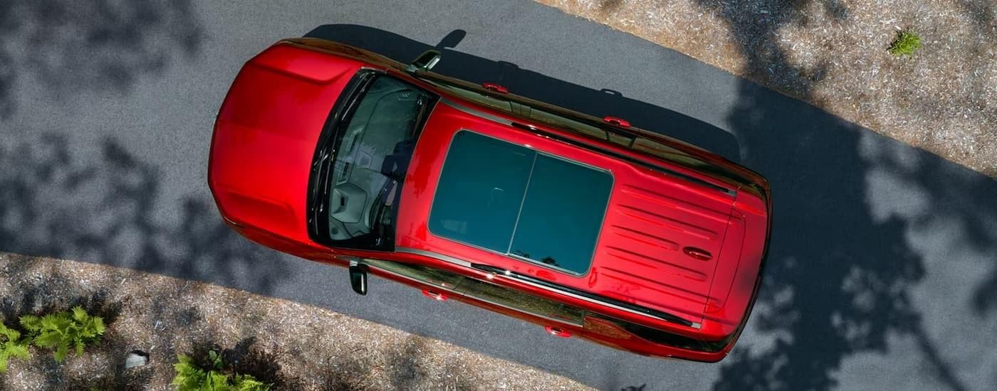 Aerial view of a red 2024 Chevy Traverse for sale.